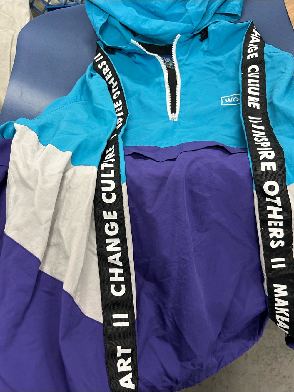 WOOJI Colorblock Windbreaker Jacket - Teal, Purple, White - Picture 3 of 4